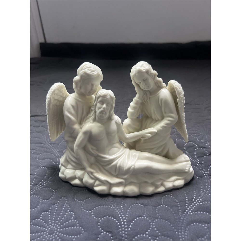 Vintage Jesus with Angels Figurine Resin Religious Lamentation Home Altar Decor
